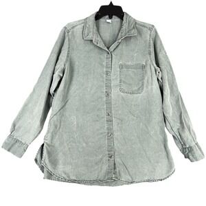 Old Navy Tencel Lyocell Relaxed Fit Button Down Shirt Forest Shade Green L Women